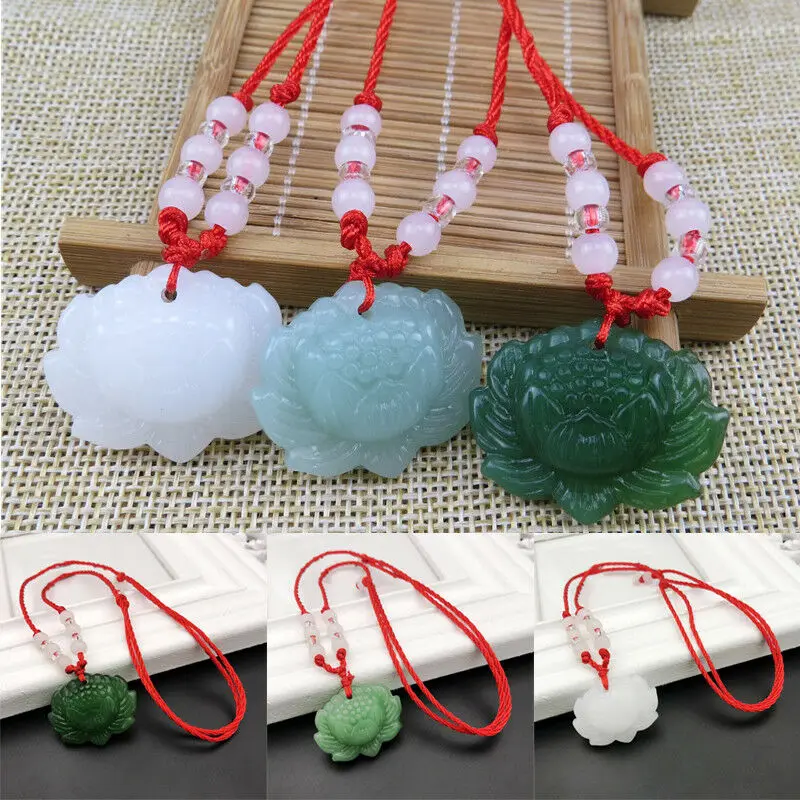 Beading - Natürliche grüne Jade-Lotus-Anhänger-Perlen-Halskette, Schmuck, modisches Accessoire,