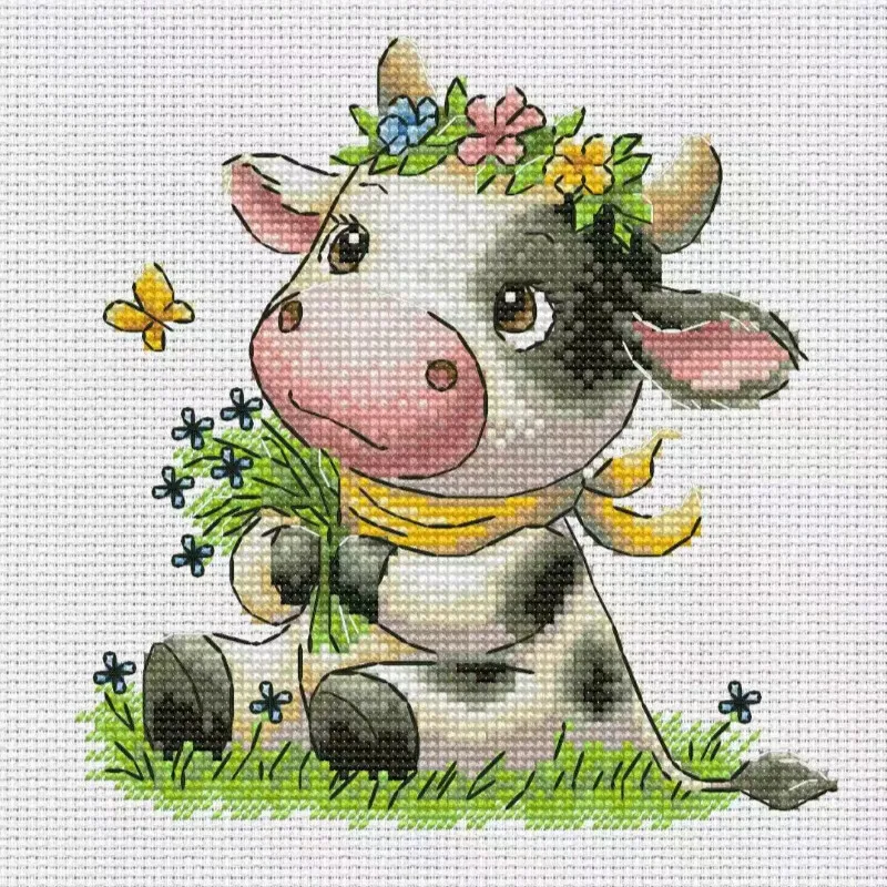 Cross Stitch Stamped Kits Beginners - [CC2949-Süße kleine Kuh] | DIY-Stickset mit