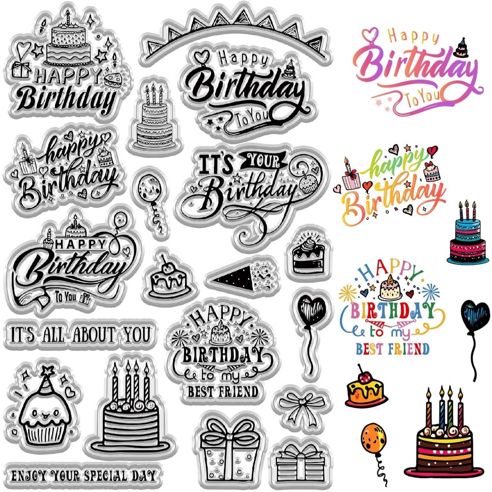 Clear Silicone Stamps For Card Making - Transparente Stempel „Alles Gute zum Geburtstag“