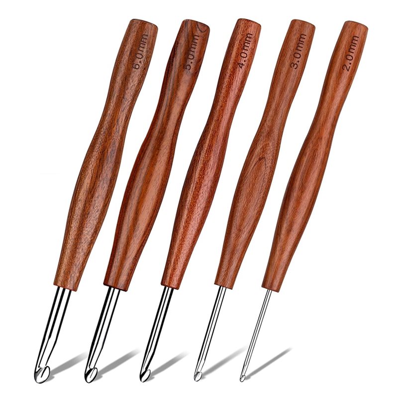 Wooden Crochet Hooks Ergonomic Handle - AS94-5, 5-teiliges Set mit Häkelnadeln, 5