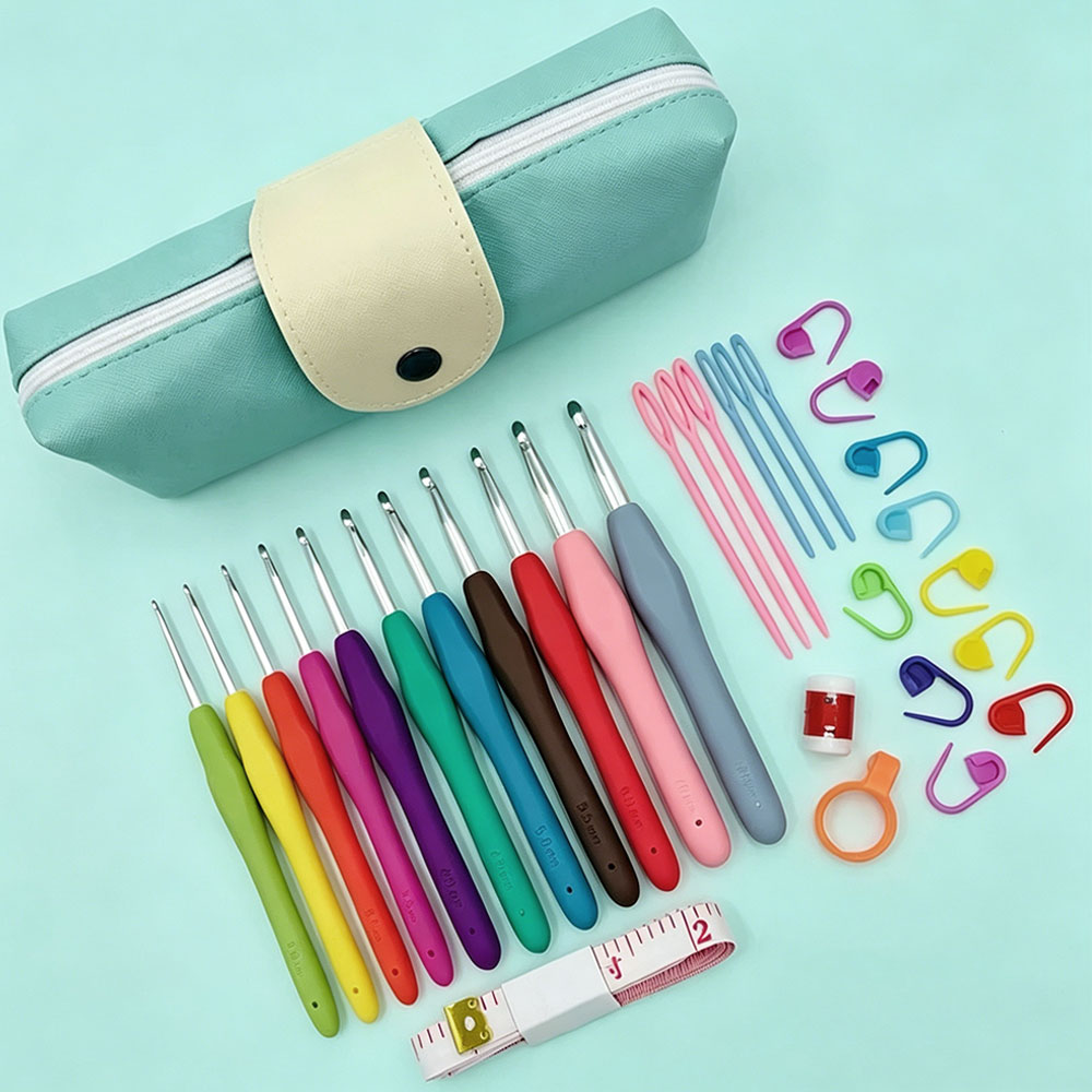 Sewing - 37-teiliges Häkelnadel-Set mit Aufbewahrungstasche, weiche Griffe,