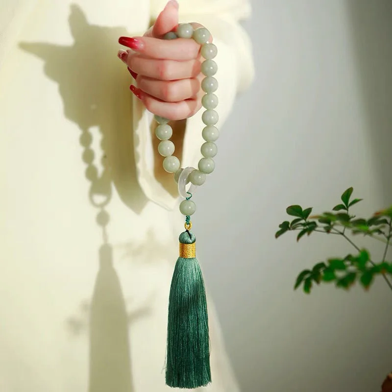 Beading - Grüner Jade stein 12mm Perlen Quaste